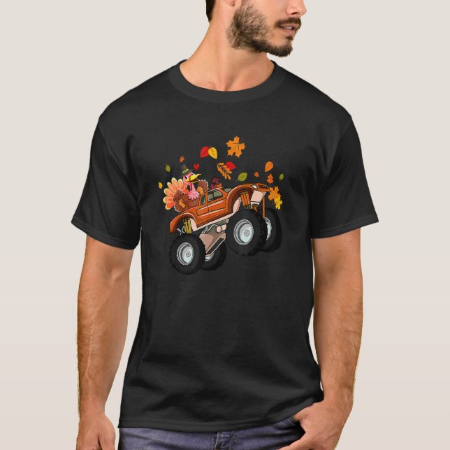 Turkey Riding Monster Truck Men Boys Kids Thanksgi T-Shirt (Front)