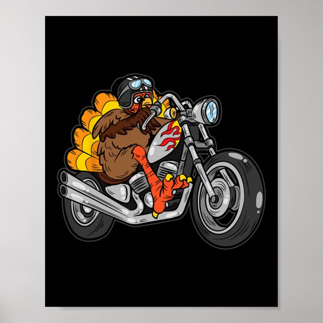 Turkey Riding Motorcycle Thanksgiving Day Cool Fal Poster (Front)