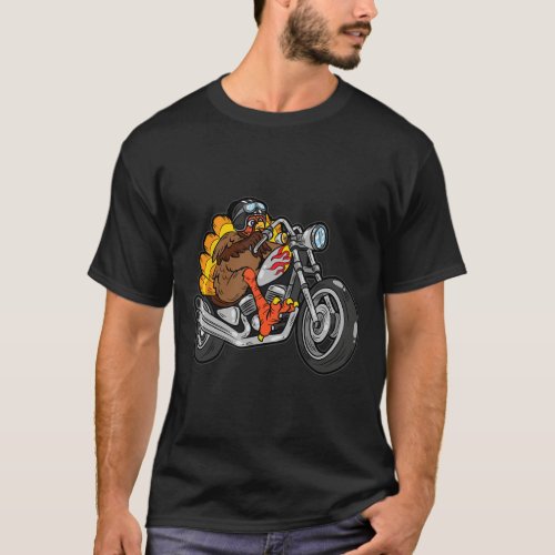 Turkey Riding Motorcycle Thanksgiving Day Cool Fal T_Shirt