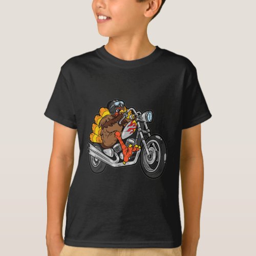 Turkey Riding Motorcycle Thanksgiving Day Cool Fal T_Shirt