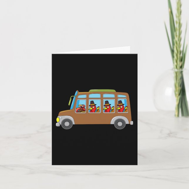 Turkey Riding School Bus Thanksgiving Day Funny Fa Card (Front)