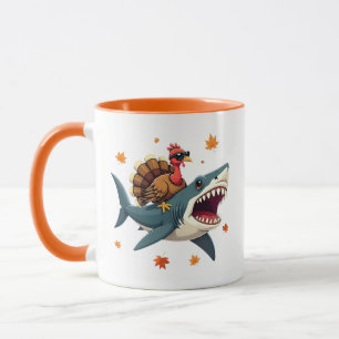 Turkey Riding Shark Funny Thanksgiving  Mug
