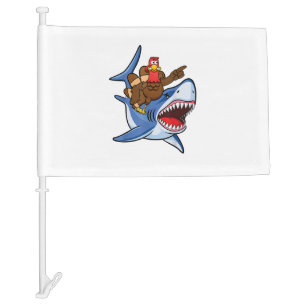 Turkey Riding Shark Thanksgiving Gift For Kids Boy Car Flag