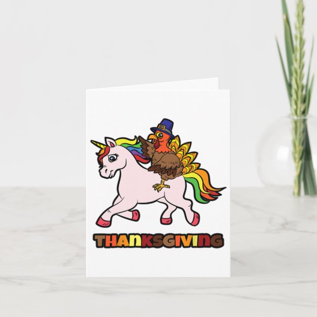 Turkey Riding Unicorn Thanksgiving Day Magical Fal Card (Front)