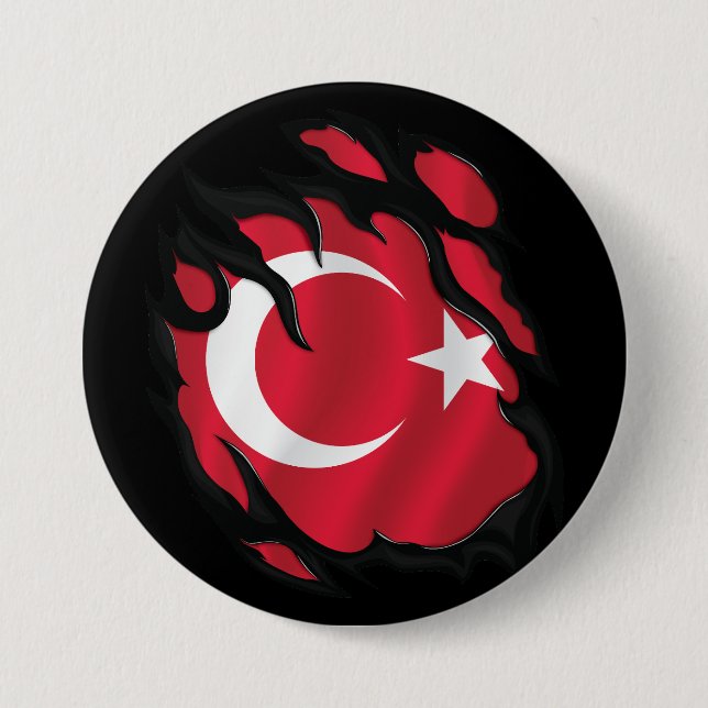Turkey Ripped Flag Button (Front)