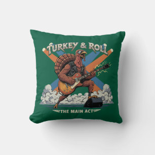 Turkey & Roll Funny Thanksgiving Rocker Guitar Throw Pillow