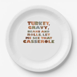 Turkey Rolls Casserole, Thanksgiving Retro Funny F Paper Plates