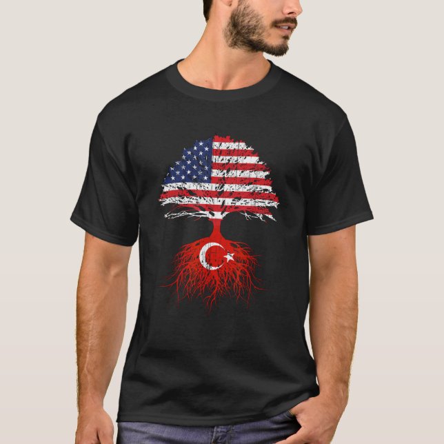 Turkey Roots Turkish American USA Flags Naturaliza T-Shirt (Front)