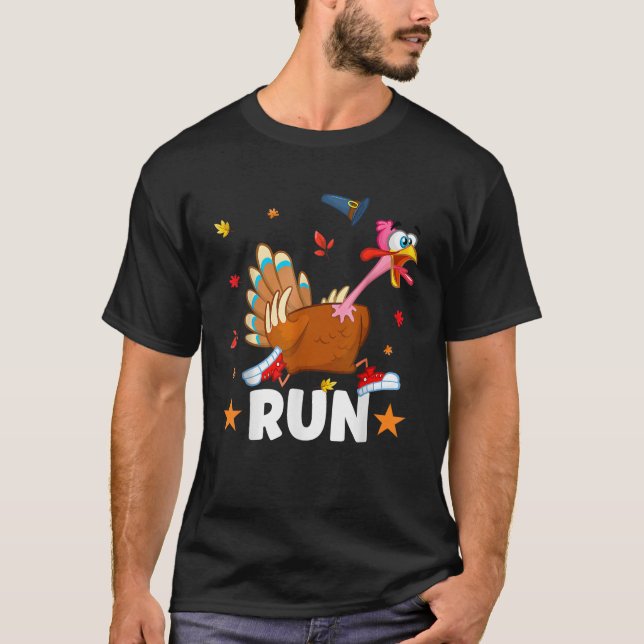 Turkey Run Costume Happy Thanksgiving Running Turk T-Shirt (Front)