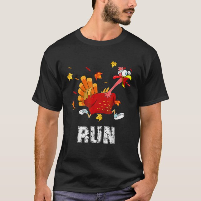 Turkey Run Costume Thanksgiving Running Turkey Tro T-Shirt (Front)