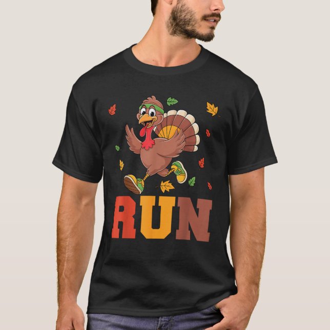 Turkey Run Costume Thanksgiving Running Turkey Tro T-Shirt (Front)
