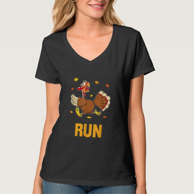 Turkey Run Costume Thanksgiving Running Turkey Tro T-Shirt (Front)