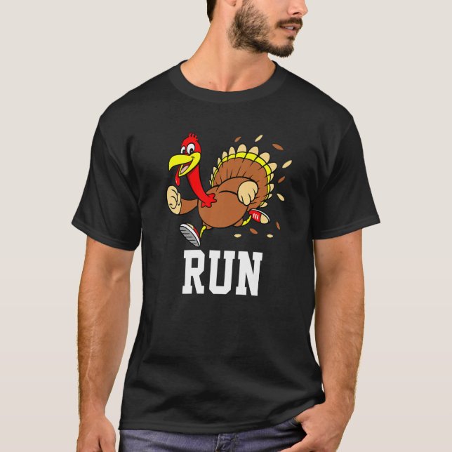 Turkey Run Costume Thanksgiving Running Turkey Tro T-Shirt (Front)