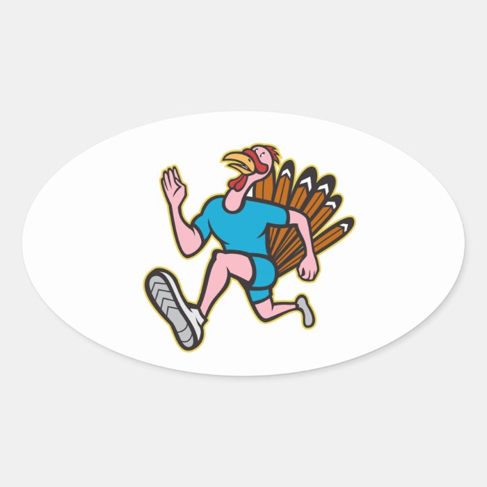 Turkey Run Runner Side Cartoon Isolated Oval Stickers