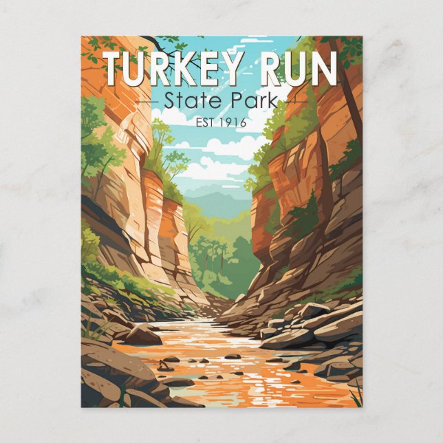 Turkey Run State Park Indiana Travel Art Vintage Postcard (Front)