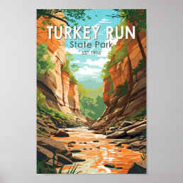 Turkey Run State Park Indiana Travel Art Vintage Poster