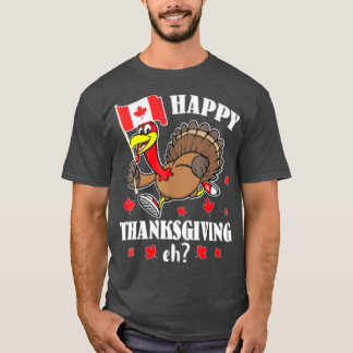 Turkey Running With Canada Flag Happy Thanksgiving T-Shirt
