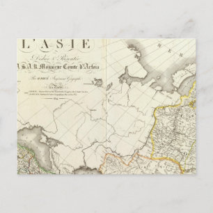Turkey, Russia and Asia Engraved Map Postcard