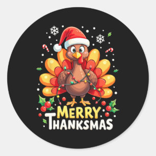 Turkey Santa Happy Merry Thanksmas Thanksgiving Ch Classic Round Sticker