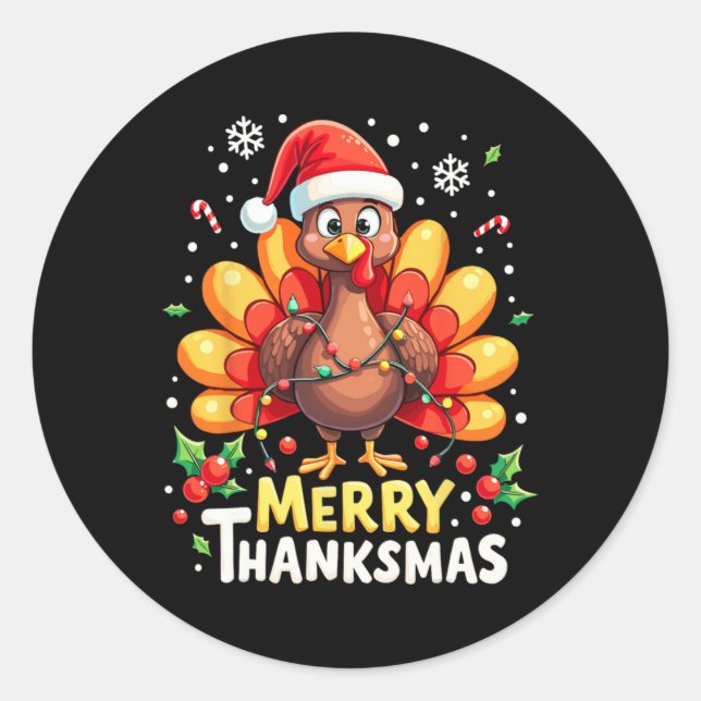 Turkey Santa Happy Merry Thanksmas Thanksgiving Ch Classic Round Sticker (Front)
