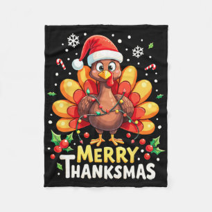 Turkey Santa Happy Merry Thanksmas Thanksgiving Ch Fleece Blanket