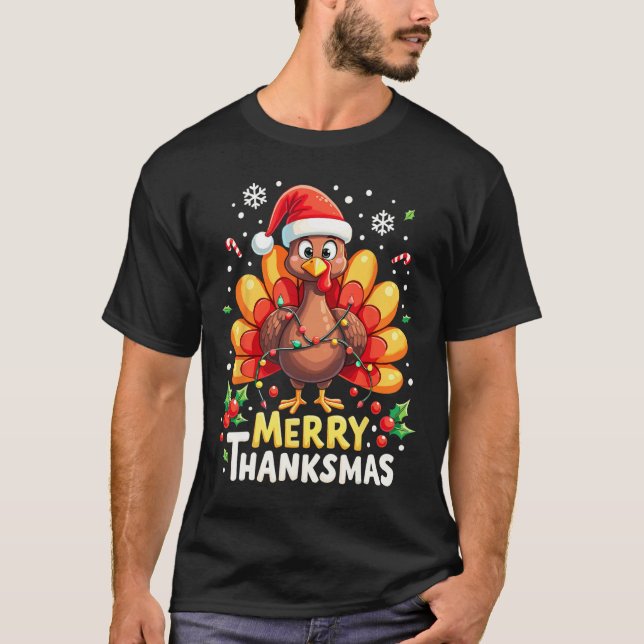 Turkey Santa Happy Merry Thanksmas Thanksgiving Ch T-Shirt (Front)