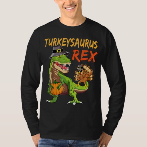 Turkey Saurus Rex Dab Turkey Dinosaur Boys Thanksg T_Shirt