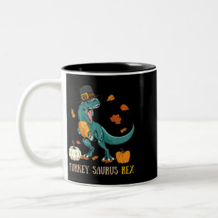 Turkey Saurus Rex Dinosaur Funny Thanksgiving Two-Tone Coffee Mug