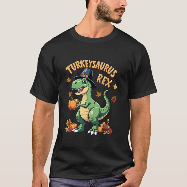 Turkey Saurus Rex Dinosaur Pumpkin Funny Thanksgiv T-Shirt (Front)