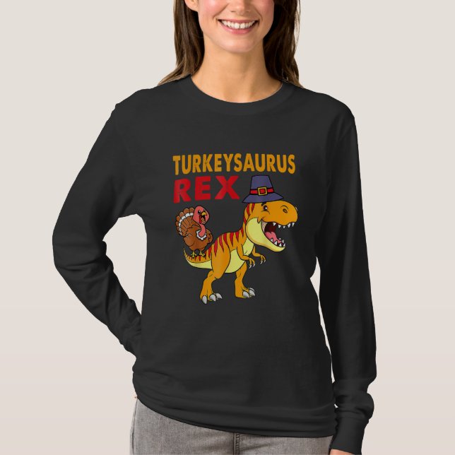 Turkey Saurus Rex Thanksgiving Dinosaur Turkey Kid T-Shirt (Front)