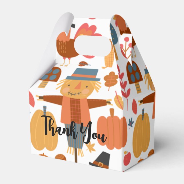 Turkey & Scarecrow Thanksgiving Pattern Favor Boxes (Front Side)