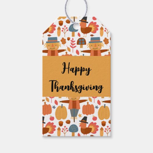 Turkey  Scarecrow Thanksgiving Pattern Gift Tags