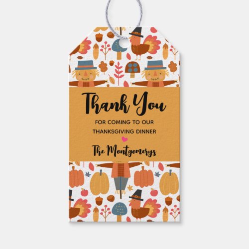 Turkey  Scarecrow Thanksgiving Pattern Gift Tags