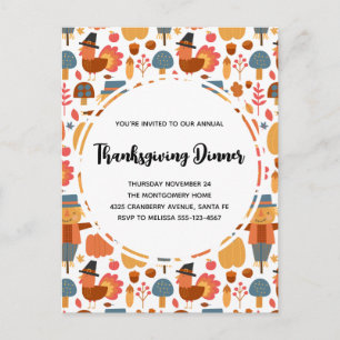 Turkey & Scarecrow Thanksgiving Pattern Invitation