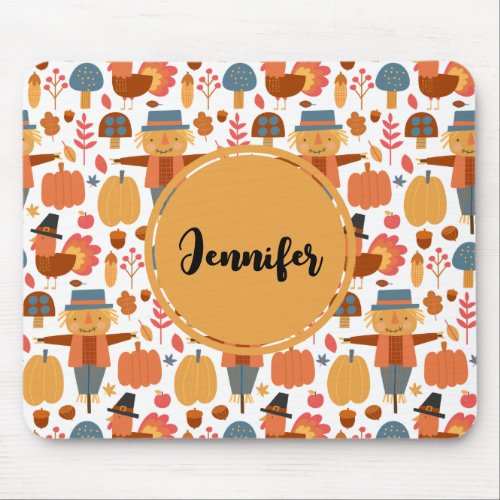 Turkey  Scarecrow Thanksgiving Pattern Mouse Pad
