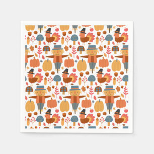 Turkey & Scarecrow Thanksgiving Pattern Napkins