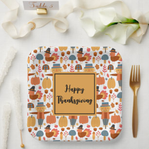 Turkey & Scarecrow Thanksgiving Pattern Paper Plates