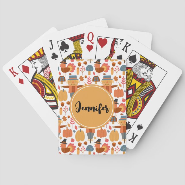 Turkey & Scarecrow Thanksgiving Pattern Poker Cards (Back)