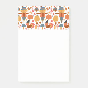 Turkey & Scarecrow Thanksgiving Pattern Post-it Notes