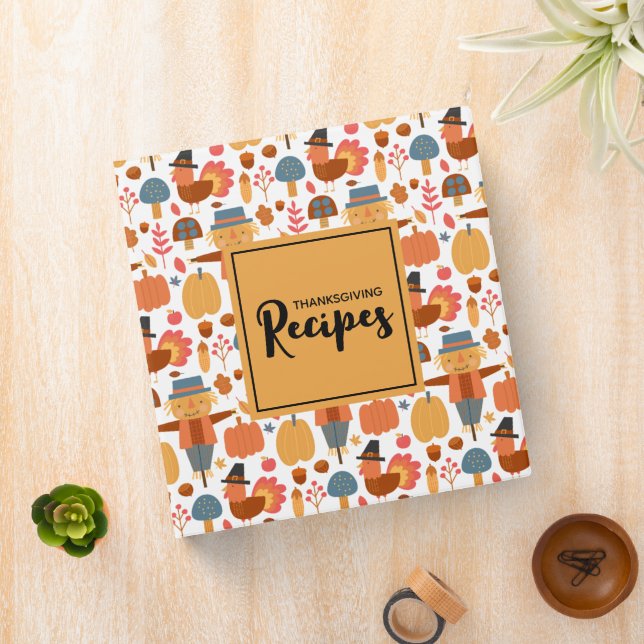 Turkey & Scarecrow Thanksgiving Pattern Recipe 3 Ring Binder (In Situ)