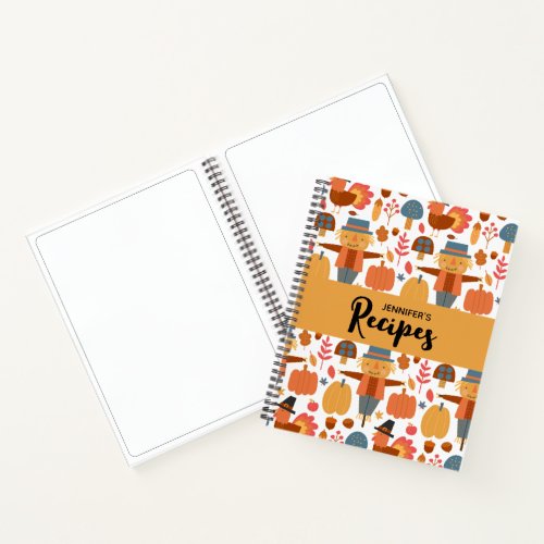 Turkey  Scarecrow Thanksgiving Pattern Recipe Notebook