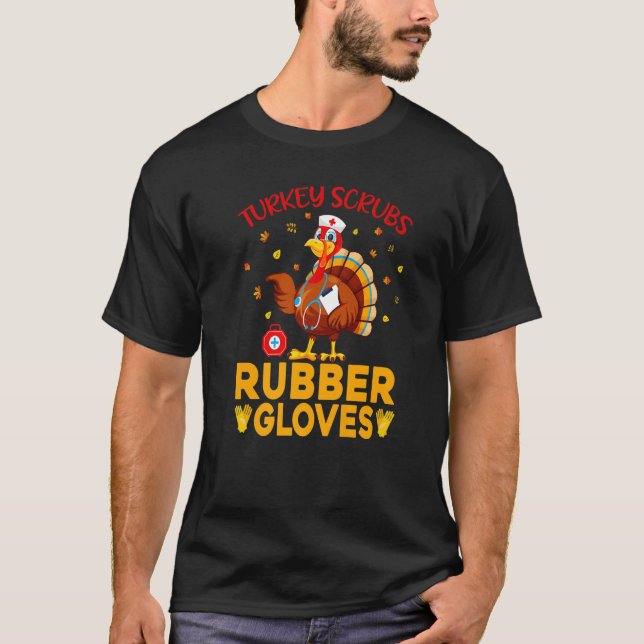 Turkey Scrubs Rubber Gloves Thanksgiving Scrub Top (Front)