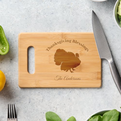 Turkey Silhouette Thanksgiving Personalized Name Cutting Board