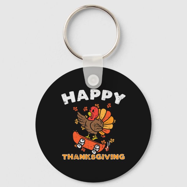Turkey Skateboard Happy Thanksgiving Cute Fall Aut Keychain (Front)