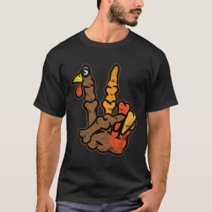 Turkey Skeleton Hand Peace Sign Thanksgiving Day F T-Shirt