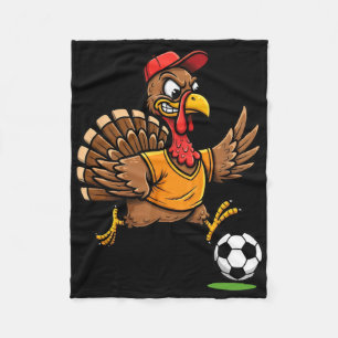 Turkey Soccer Thanksgiving Turkey Playing Soccer B Fleece Blanket