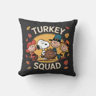 Turkey Squad Funny Cartoon Friends Thanksgiving Throw Pillow