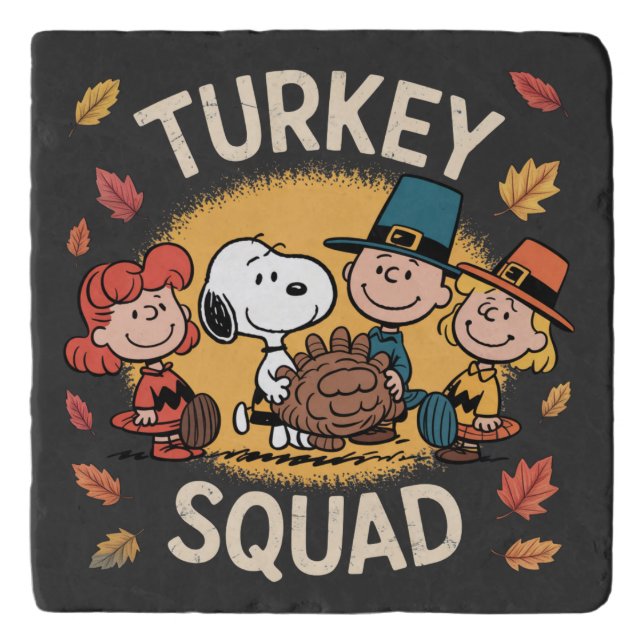 Turkey Squad Funny Cartoon Friends Thanksgiving Trivet (Front)