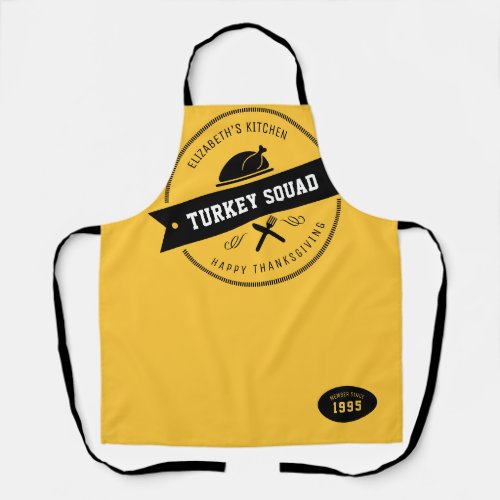 Turkey Squad Funny Hipster Yellow and Black Apron