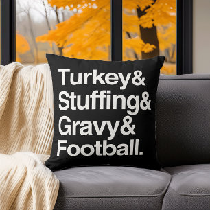 Turkey & Stuffing & Gravy & Football Thanksgiving Throw Pillow